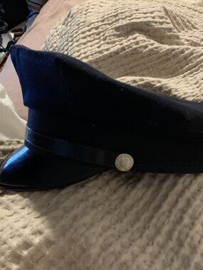 Vintage Black Wool 8 Pointed Captain Japanese Police Officer Cap w/ Visor - 7.5